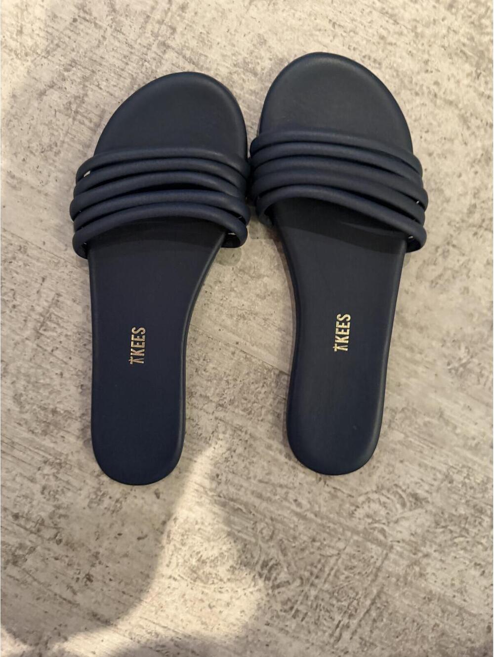 Never Worn TKEES Serena Navy Leather Slide Sandal 39 US 8 - Picture 2 of 4